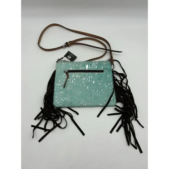 Angel Ranch Acid Wash Crossbody Bag Western Fringe Leather - Picture 2 of 11